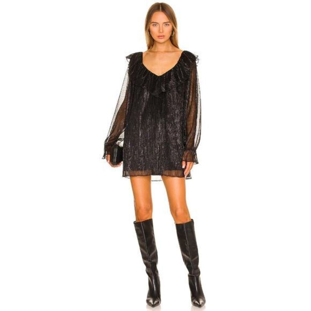 TULAROSA Sabine Mini Dress Sheer Medium LBD Ruffled, Blouson‎ Sleeves